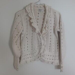 VINTAGE RICO HAND KNITS WOMEN'S CARDIGAN CREAM ONE BUTTON 100% COTTON SIZE S